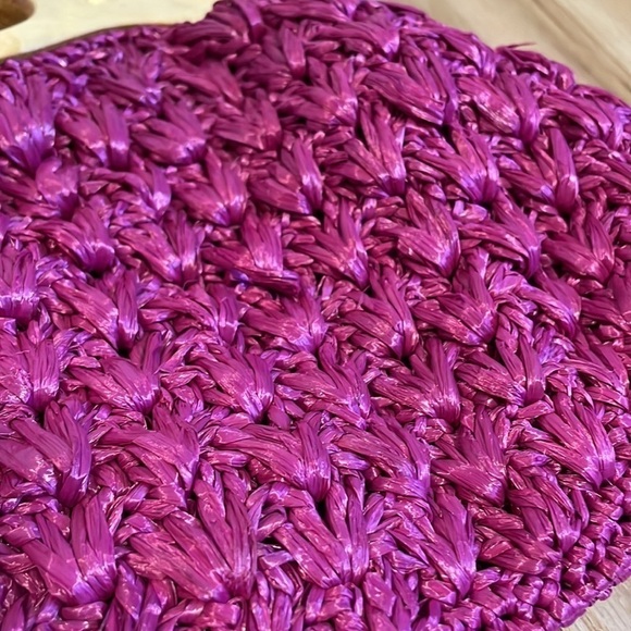 VTG Raffia Crochet Clutch Wood Handbag Japan Sears Pink Boho Retro Barbie Purse - Picture 3 of 12